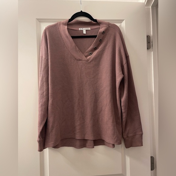 Seven7 Sweaters - Seven7 Women's V-Neck waffle Sweater in Mauve